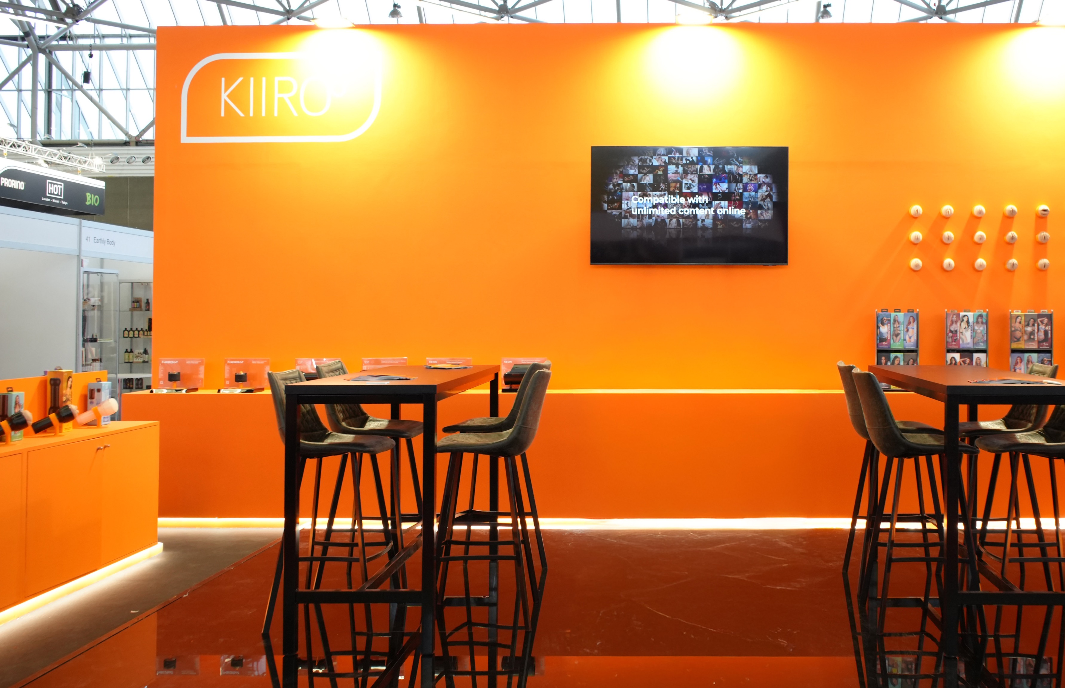 Full view of the orange Kiiroo booth at Amsterdam RAI