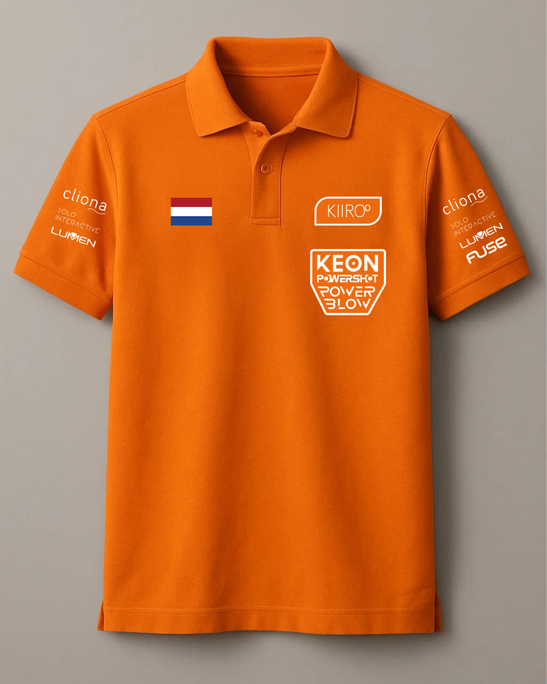 Orange Kiiroo branded polo shirt