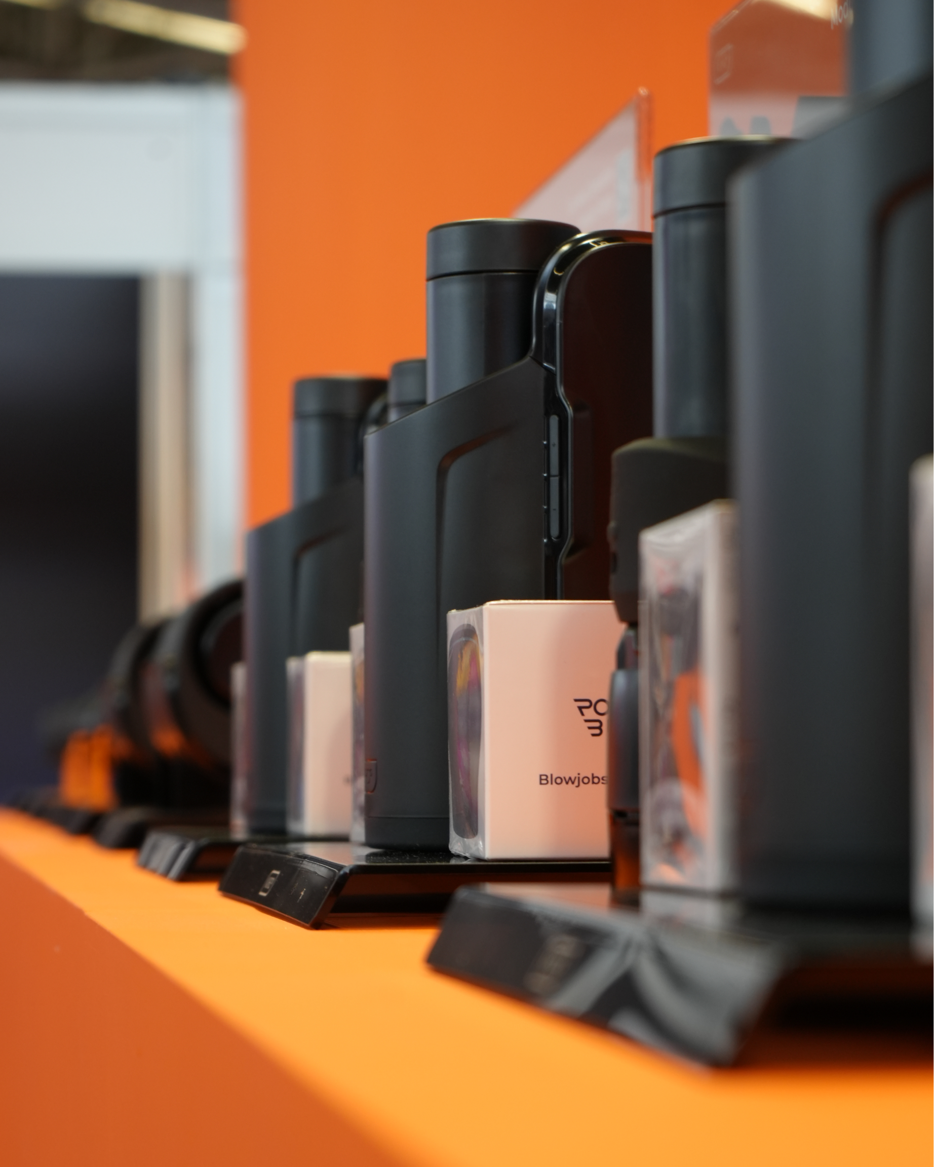 Product display with orange backdrop