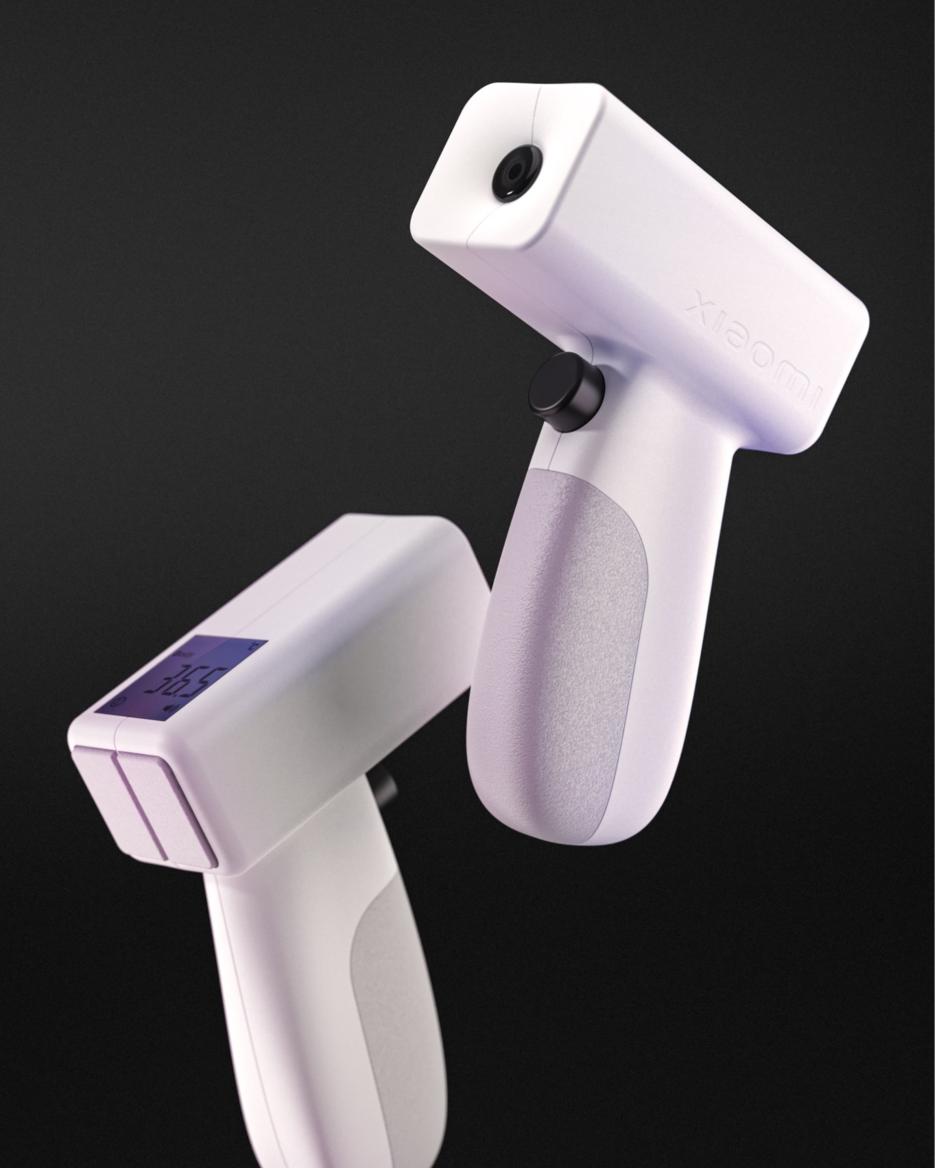 White temperature scanners against black background