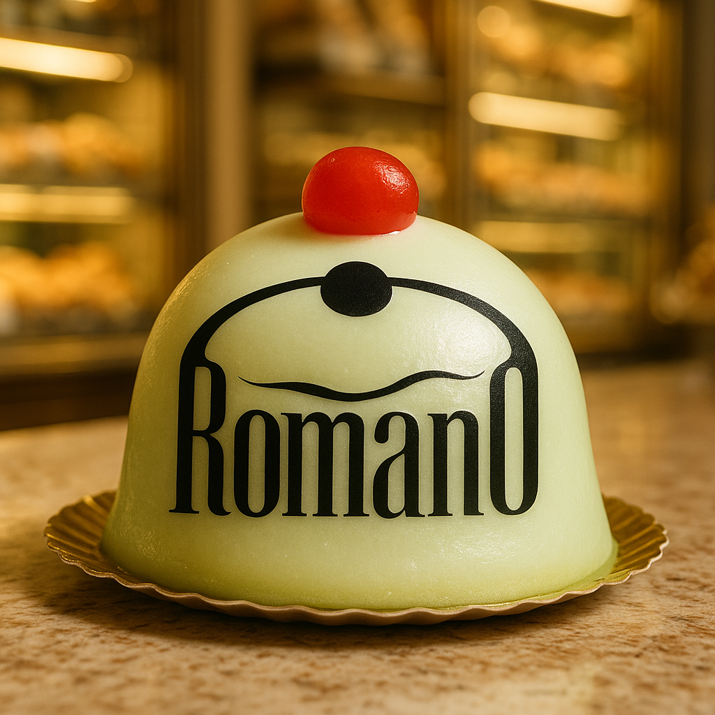 Romano logo applied to a traditional cassatina siciliana pastry